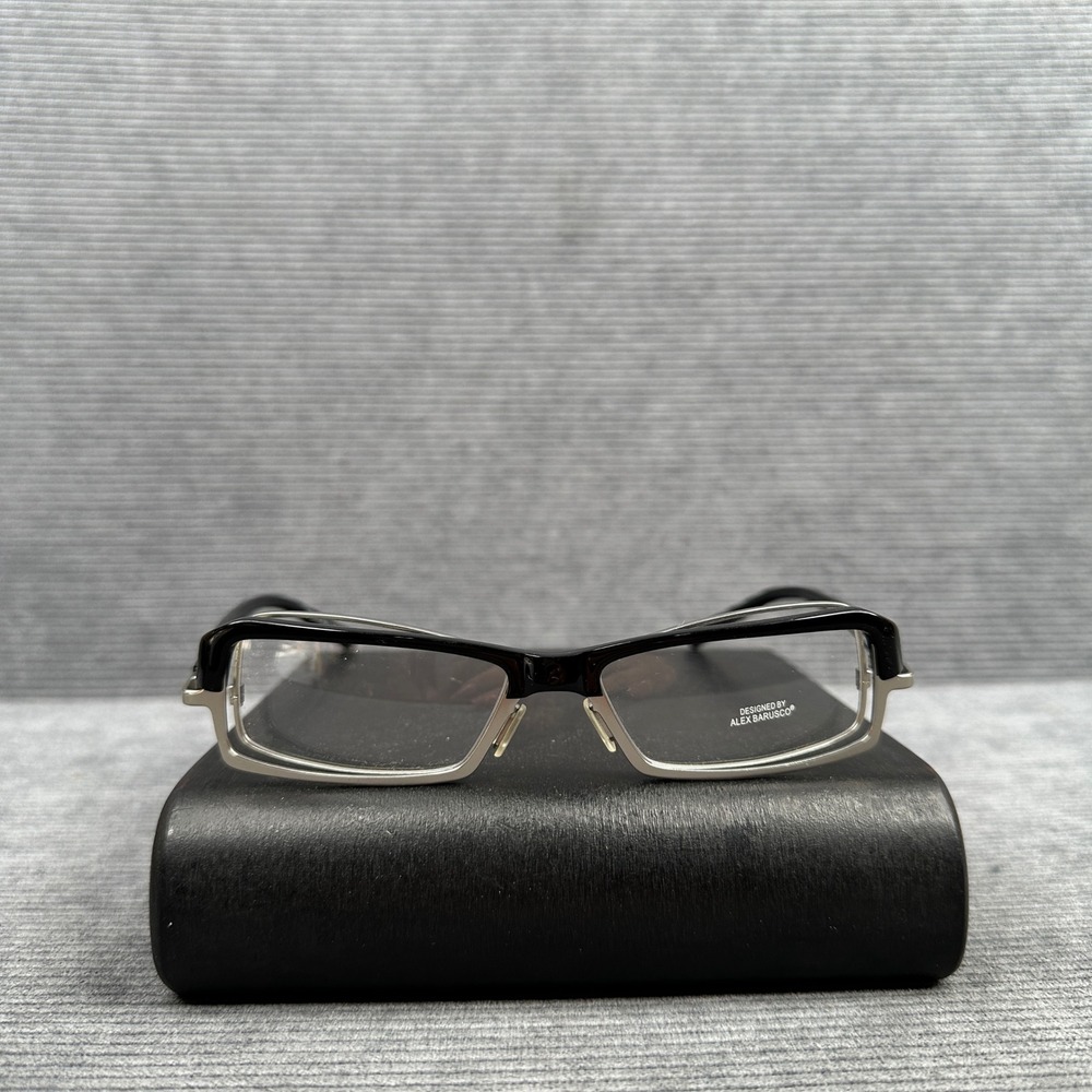 Alex Barusco Mod.A130 Black Silver Semi Rimless y2k Eyeglass Frames Italy 52 Vtg